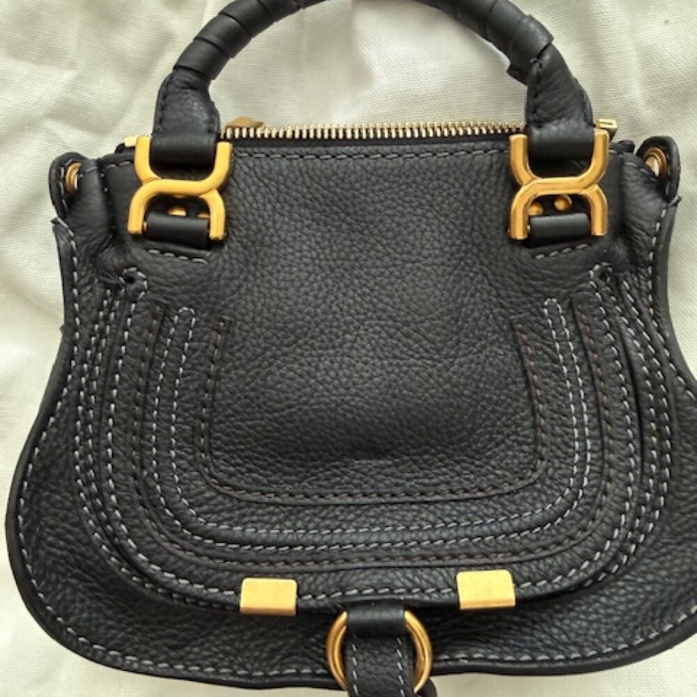 Chloé Mini Marcie Double Carry – Black Leather – Crossbody/Top Handle